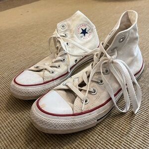 Converse White High Top Sneakers with Red Trim